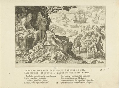 Keiserlige tropper bringer sivilisasjonen til indianerne, 1555. av Maarten van Heemskerck