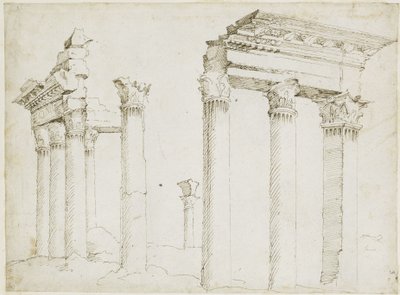 Rester av Minerva-tempelet på Nerva-forumet av Maarten van Heemskerck