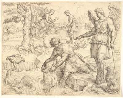 Tobias fanger fisken i elven Tigris av Maarten van Heemskerck