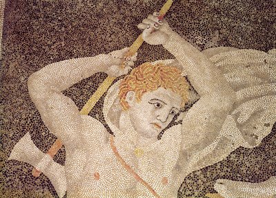 Stag Hunt, detalj av en jeger, fra House of the Abduction of Helen mosaikk av Macedonian School