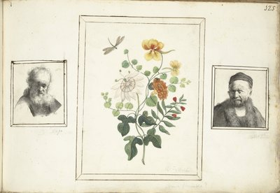 Stilleben med blomster, et hode og en byste av en mann av Machtelt Moninckx