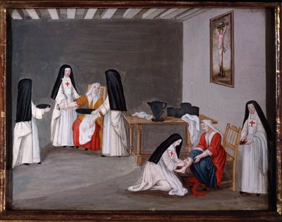 Nonner fra Abbey of Port-Royal-des-Champs som tar seg av syke mennesker (maleri av Madeleine (attr. to) Boullogne