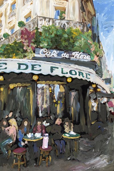Café De Flore, 2019 (akrylmaling på arkivpigmenttrykk) av Madeleine Gross