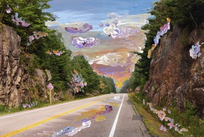 Country Road, 2020 (akrylmaling på arkivpigmenttrykk) av Madeleine Gross