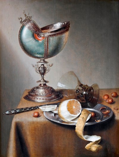 ""Nature morte a la coupe nautile"" (Still-Life with Nautilus Cup) Peinture de Marten Boelema de Stomme (1611-1644) - Olje på tre Dim 50x38 cm Hallwylska Museet, Stockholm av Maerten Boelema de Stomme