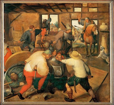 Slåsskamp på en pub (maleri på eik) av Maerten van Cleve