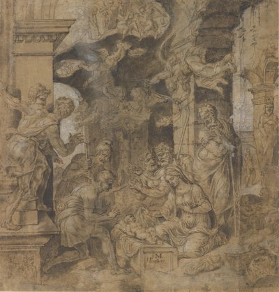 Hyrdenes tilbedelse, verso: Skisser, ca. 1532-37. av Maerten van Heemskerck