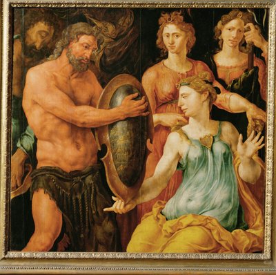Vulkanen gir Thetis skjoldet til Akilles (maleri på eik) av Maerten van Heemskerck
