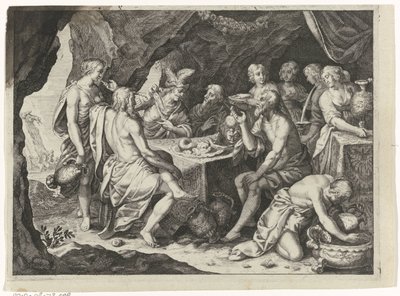 Scene fra Ovids metamorfoser: et måltid i en hule av Magdalena van de Passe (attributed to)