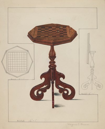 Sjakkbrett, vippet bord, ca. 1936. av Magnus S. Fossum