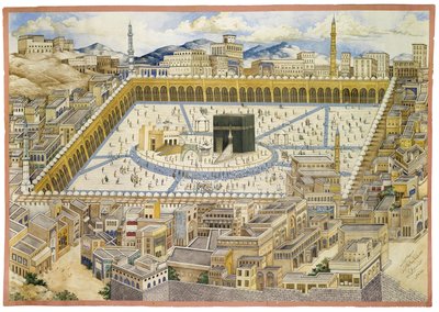 Utsikt over Kabaen og omkringliggende bygninger i Mekka, andre halvdel av 1800-tallet av Mahmud