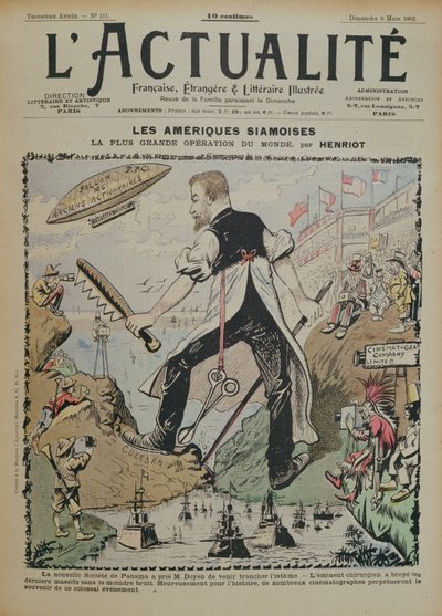 Karikatur om byggingen av Panamakanalen og mediedekningen rundt den, forside av magasinet LActualite, 9. mars 1902 av Henri Maigrot