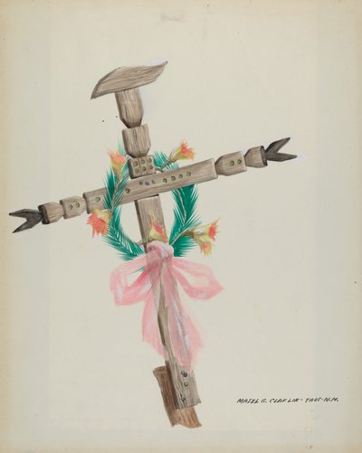 Utskåret kors - Grav, ca. 1937. av Majel G. Claflin