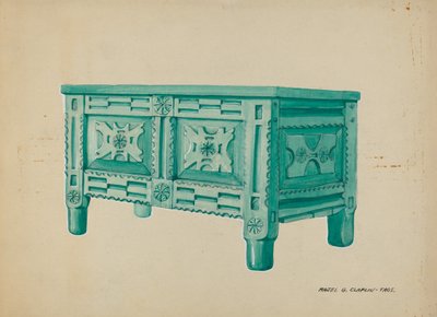 Bryst for klær eller tepper, ca. 1937. av Majel G. Claflin
