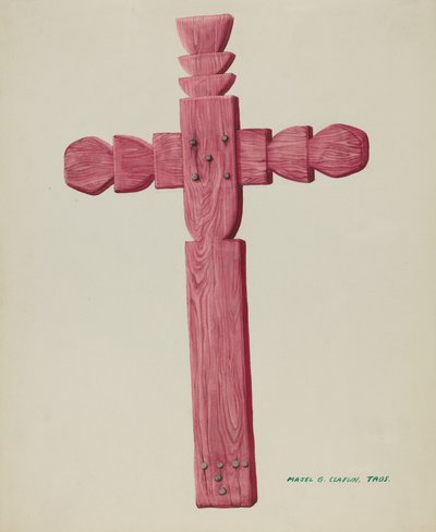 Rødt trekors brukt som gravstein, ca. 1937. av Majel G. Claflin