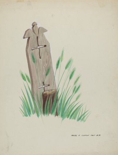 Gravmerke av tre, ca. 1937. av Majel G. Claflin