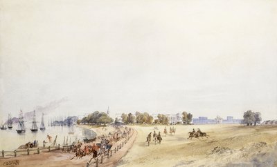 Utsikt over fortet og byen, Calcutta, 1854 av Major General Sir Charles Walters DOyly