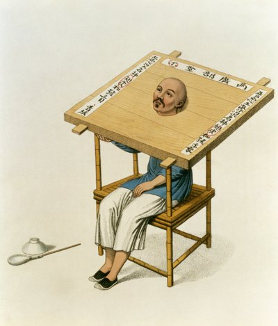 The Punishment of the Wooden Collar, plate 13 fra 'The Punishments of China', gravert av J. Dadley, 1804 av Major George Henry Mason