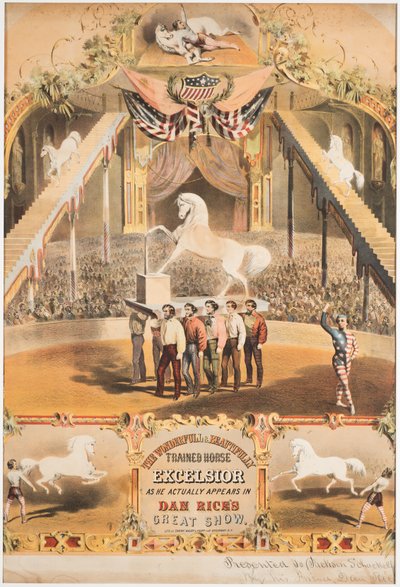 The Wonderfull and Beautifully Trained Horse Excelsior, ca. 1840 (chromolitho) av Major and Knapp Sarony