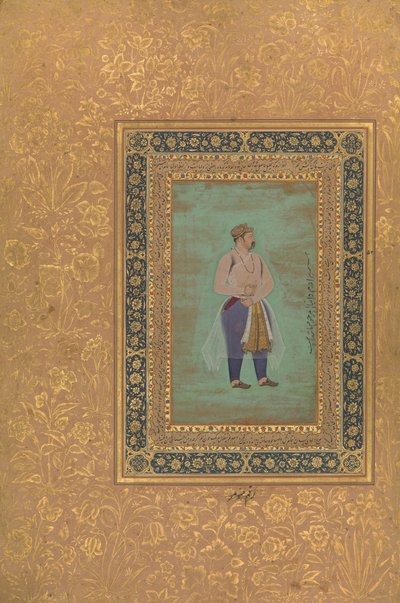 recto: Portrait of Prince Danyal, Folio fra Shah Jahan Album, recto: slutten av 1500-tallet. av Manohar