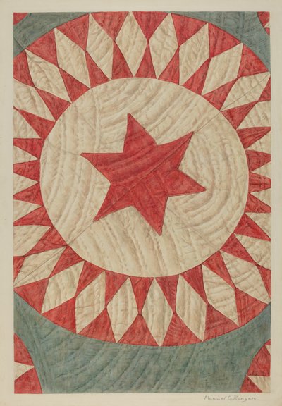 Stjerne- og ringteppe, ca. 1938. av Manuel G. Runyan