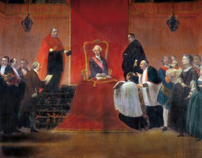 Charles III tok i besittelse av kanondømmet i Barcelona i 1759, detalj av Manuel Tramulles