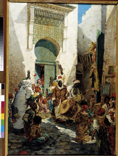 Svarte musikere på Algiers Party Scene i gatene (olje på lerret) av Marc Alfred Chataud