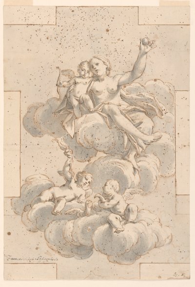 Design for et takmaleri, Venus, Amor og Putti av Marc Antonio Franceschini