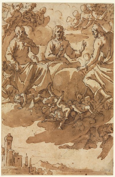 Kristus i herlighet med to hellige, første tredje 1600-tallet. av Marcantonio Bassetti