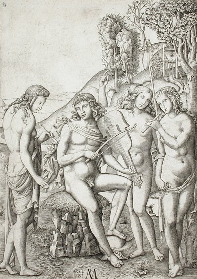 Apollo lærer gratiene musikk av Marcantonio Raimondi