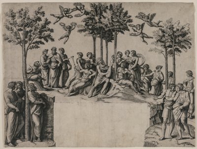 Apollo på Parnassus av Marcantonio Raimondi