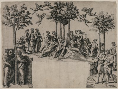 Apollo på Parnassus, ca. 1517-1520. av Marcantonio Raimondi