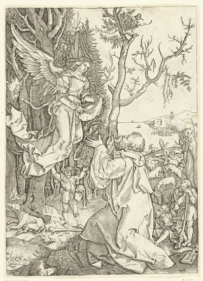 Angel dukker opp for Joachim Life of Mary (serietittel) av Marcantonio Raimondi