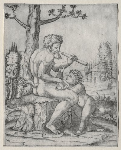 Faun og barn av Marcantonio Raimondi