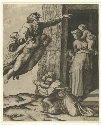 Gud viser seg for Noah etter flommen av Marcantonio Raimondi