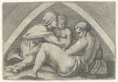 Hellig familie under en bue av Marcantonio Raimondi