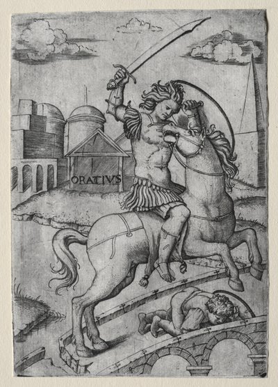 Horatius Cocles forsvarer Sublician Bridge. av Marcantonio Raimondi