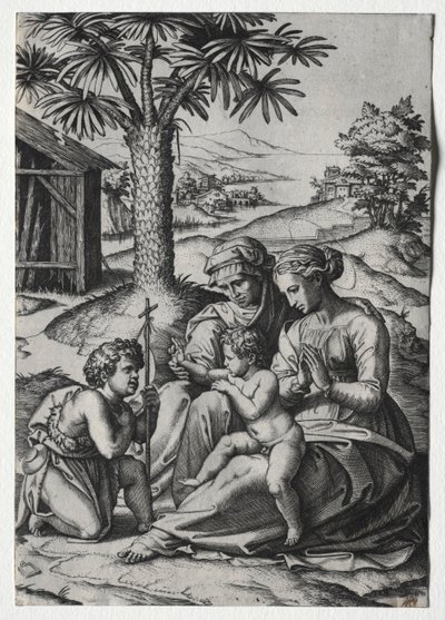 Madonna av palmetreet. av Marcantonio Raimondi