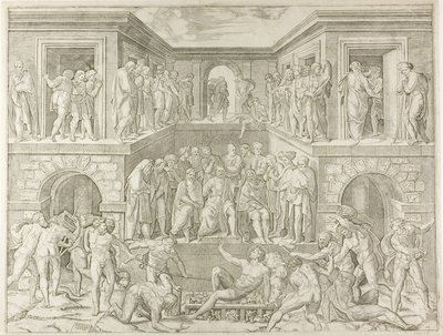 Saint Lawrences martyrium av Marcantonio Raimondi