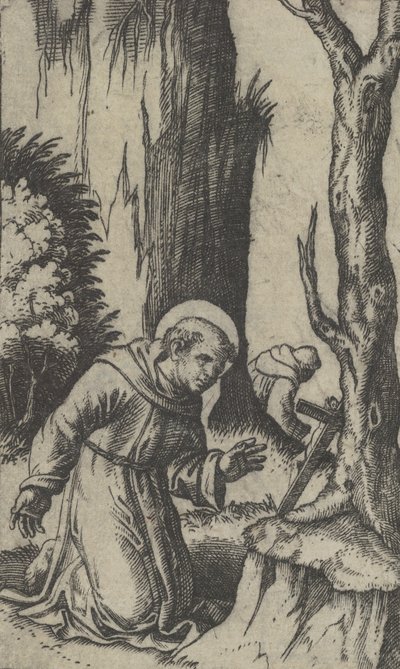 Den hellige Frans av Assisi ber foran et krusifiks, fra serien 