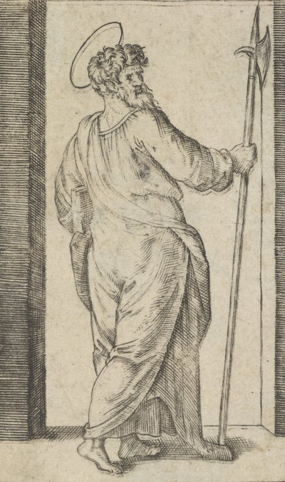 Saint Jude, med en hellebard i høyre hånd, fra serien 