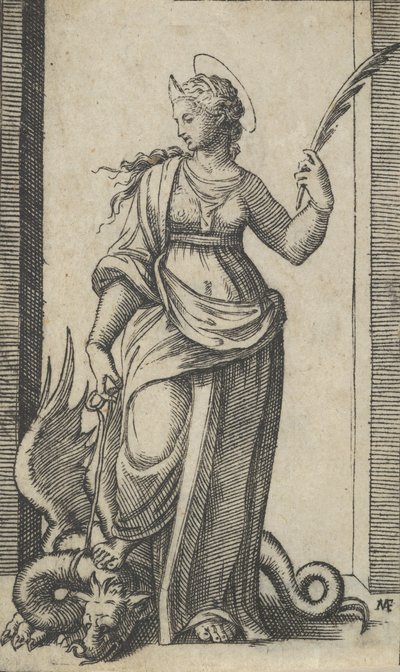 Saint Margaret stående, en drage til venstre, fra serien 
