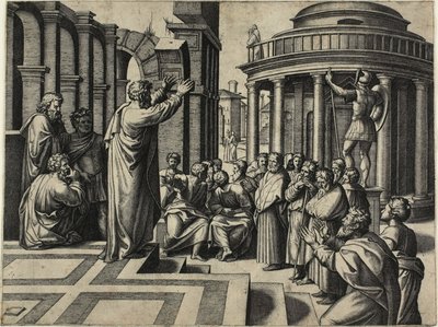 Saint Paul forkynner i Athen av Marcantonio Raimondi