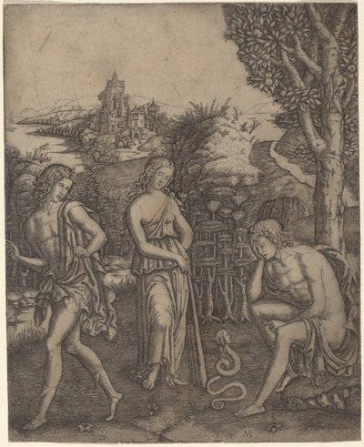 Slang som taler til en ung mann av Marcantonio Raimondi