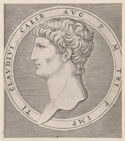 Mirror of Roman Magnificence: Claudius, fra The Twelve Caesars, ca. 1500-1534., ca. 1500-1534. av Marcantonio Raimondi
