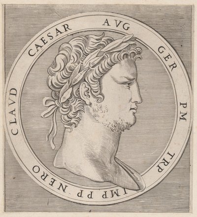 Mirror of Roman Magnificence: Nero, fra The Twelve Caesars, ca. 1500-1534., ca. 1500-1534. av Marcantonio Raimondi