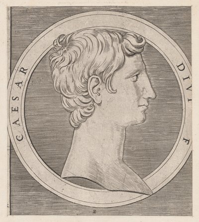 Mirror of Roman Magnificence: Octavian Augustus, fra The Twelve Caesars, ca..., ca. 1500-1534. av Marcantonio Raimondi