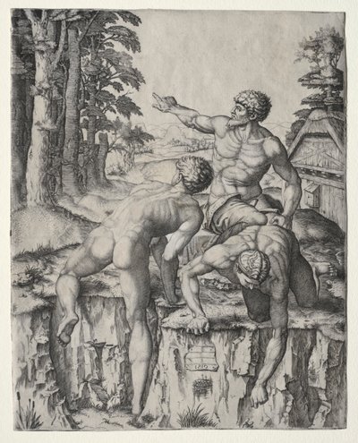 The Climbers (tre figurer fra Michelangelos Battle of Cascina) av Marcantonio Raimondi