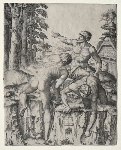 The Climbers Three Figures fra Michelangelos Battle of Cascina, 1510. av Marcantonio Raimondi