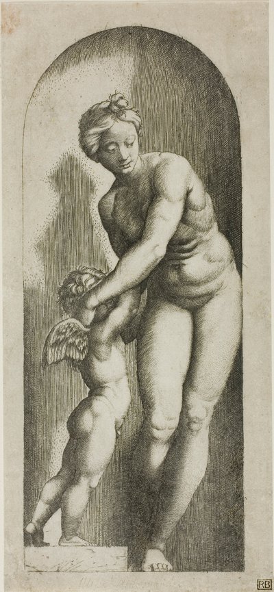 Venus og Amor av Marcantonio Raimondi